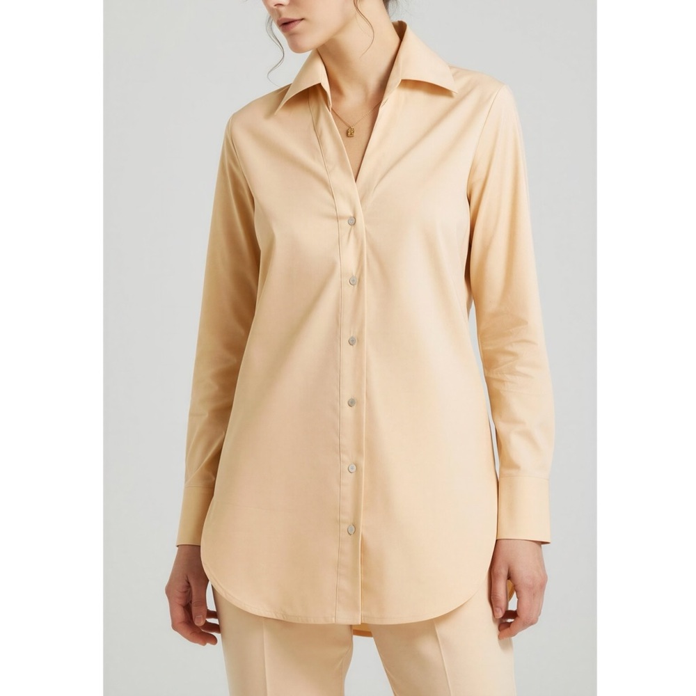 CHIARA BONI LA PETITE ROBE Atena Long Sleeve Button Front Shirt, Desert, 4 (US)